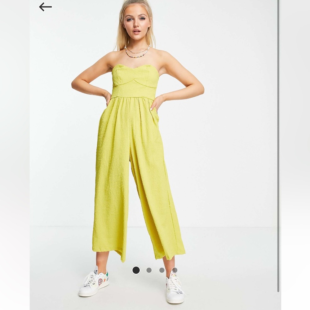ASOS DESIGN textured bandeau jumpsuit in chartreuse